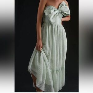 Anthropologie Mint Green Strapless Midi Dress with Bow